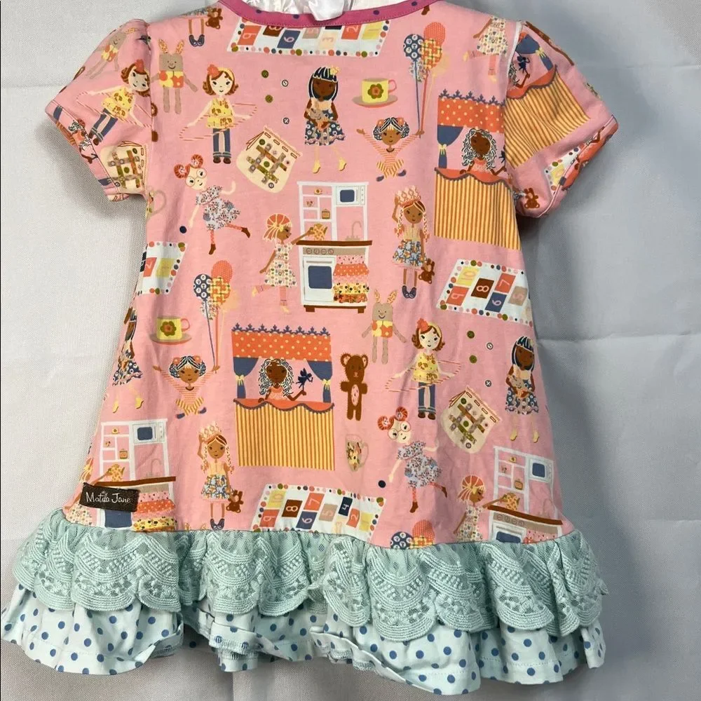 Matilda Jane The puppet Show pink and mint green tunic top ruffles and lace